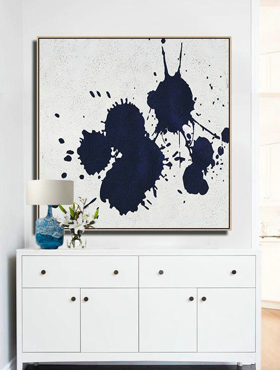 Extra Large Canvas Art,Hand Painted Navy Minimalist Painting On Canvas,Acrylic Painting Large Wall Art